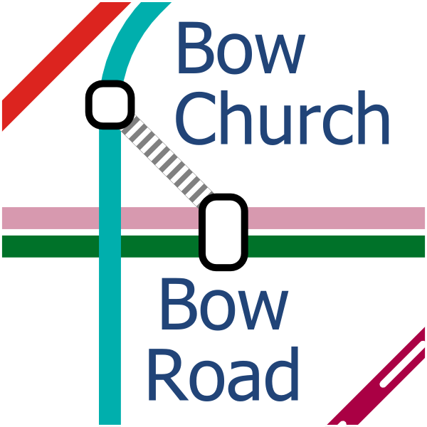 London Layout map of interchange between stations in Bow, East London