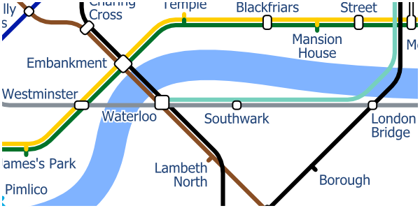 London Layout map of Jubilee line from Westminster to London Bridge