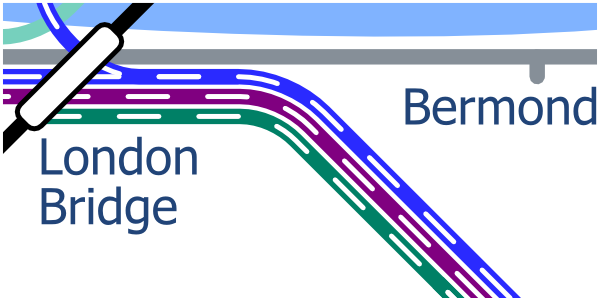 London Layout map showing lines to the east of London Bridge Station