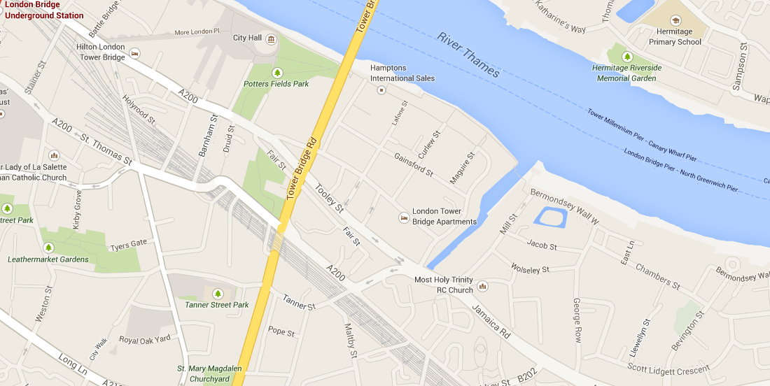 Geographic map of London bridge eastern approach