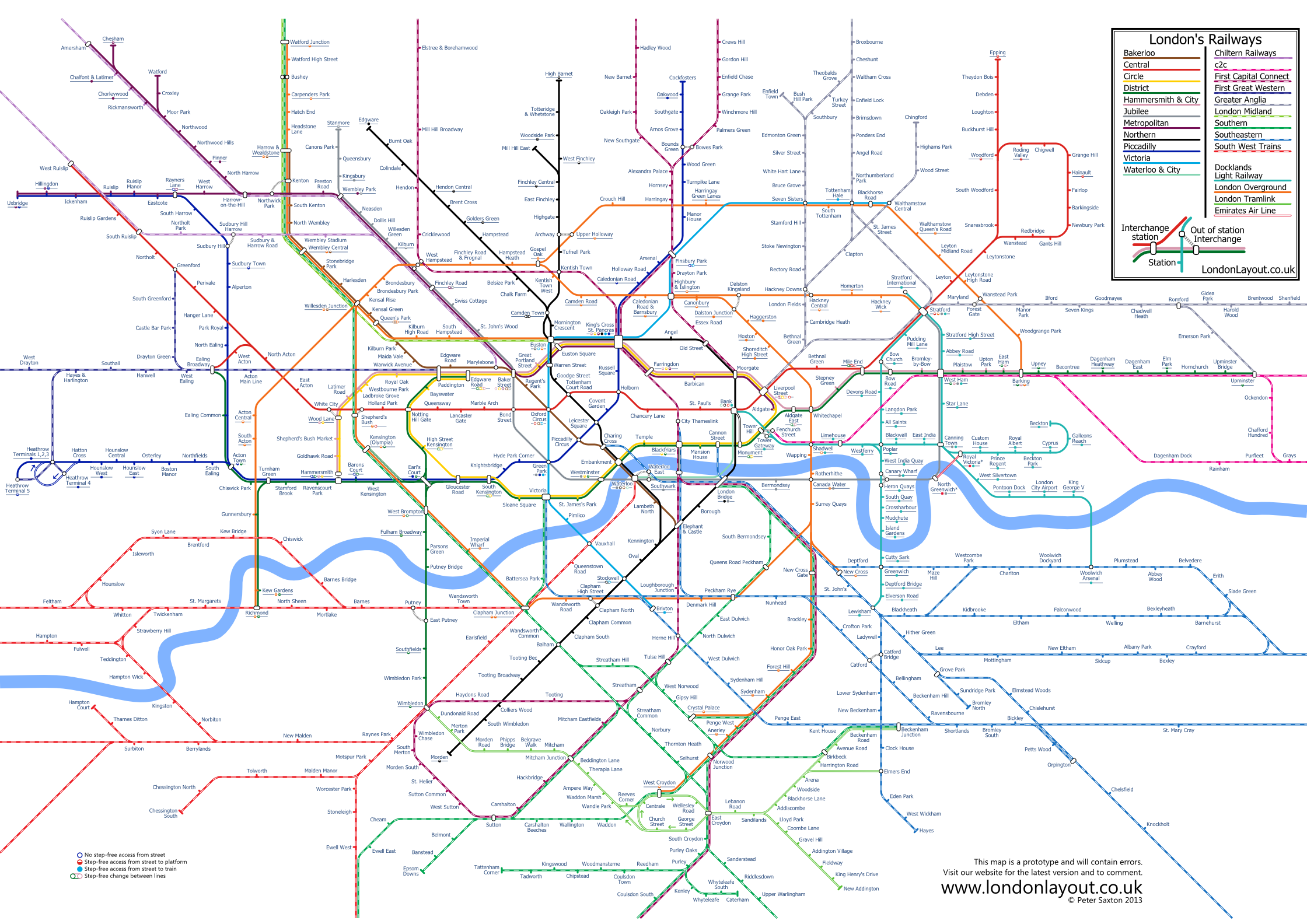 London Tube And Rail Map Alternative Design 1052x744 London