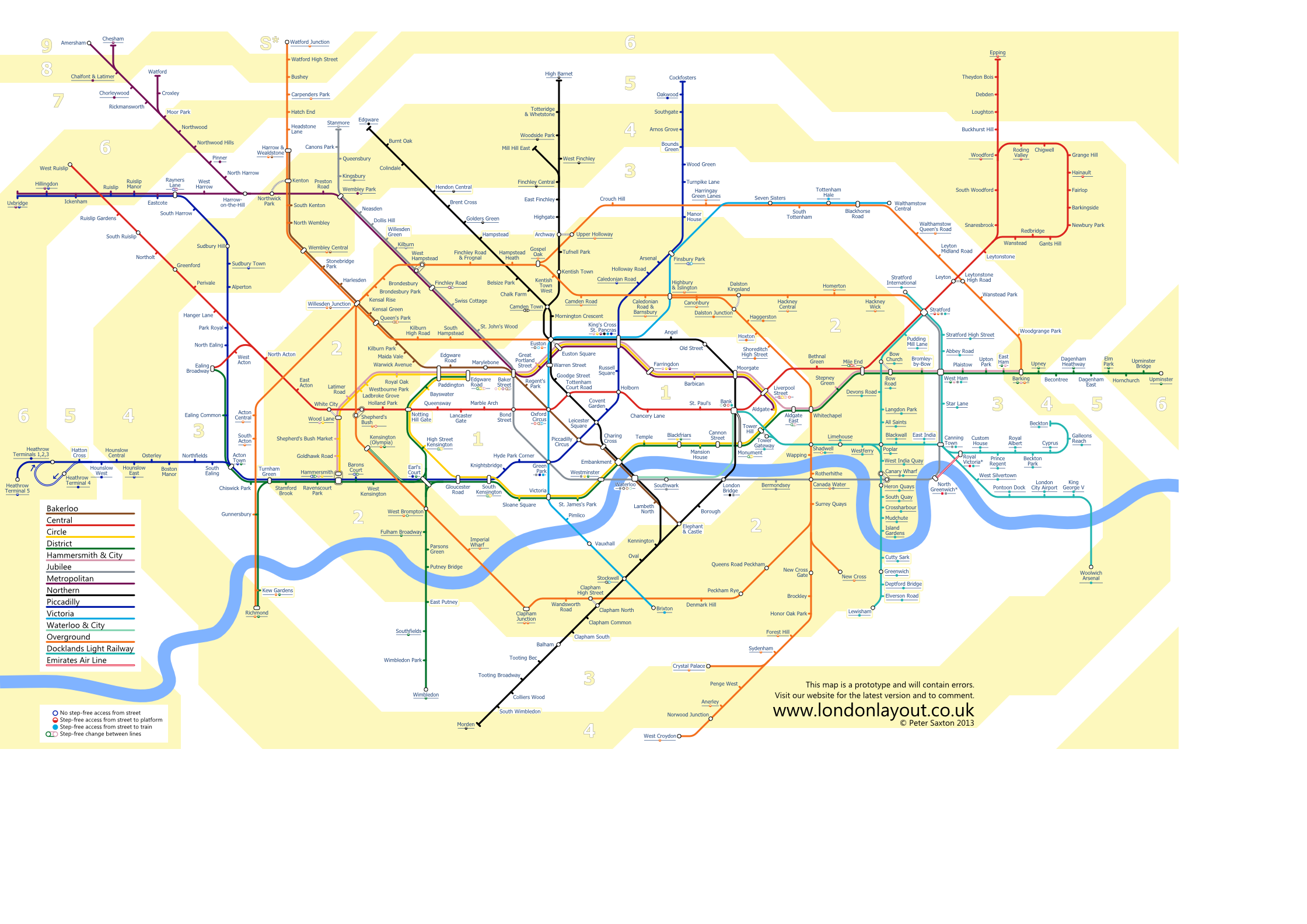 Underground map showing travel zones